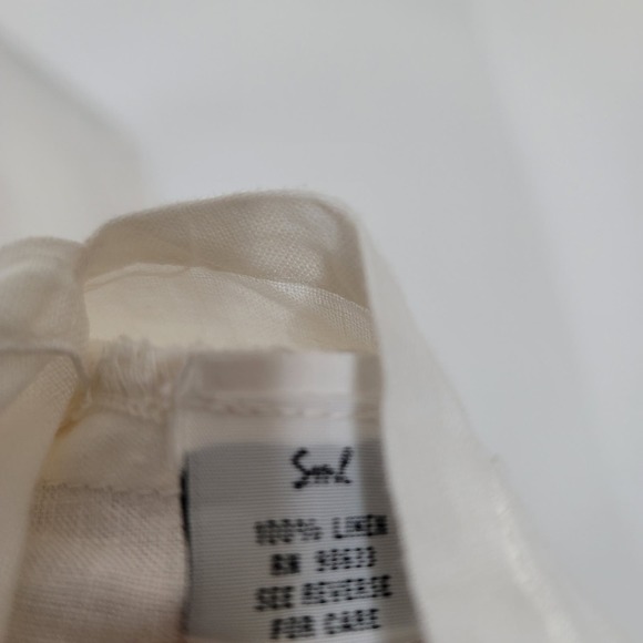 Kleen Linen Tunic Top S Cream Button Up Lagenlook Collarless Embroidery Minimal - Picture 6 of 8